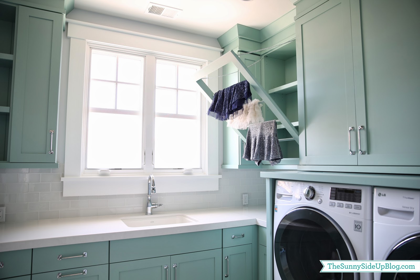 Tour This Sunny, Storage-Packed, White and Blue Laundry Room