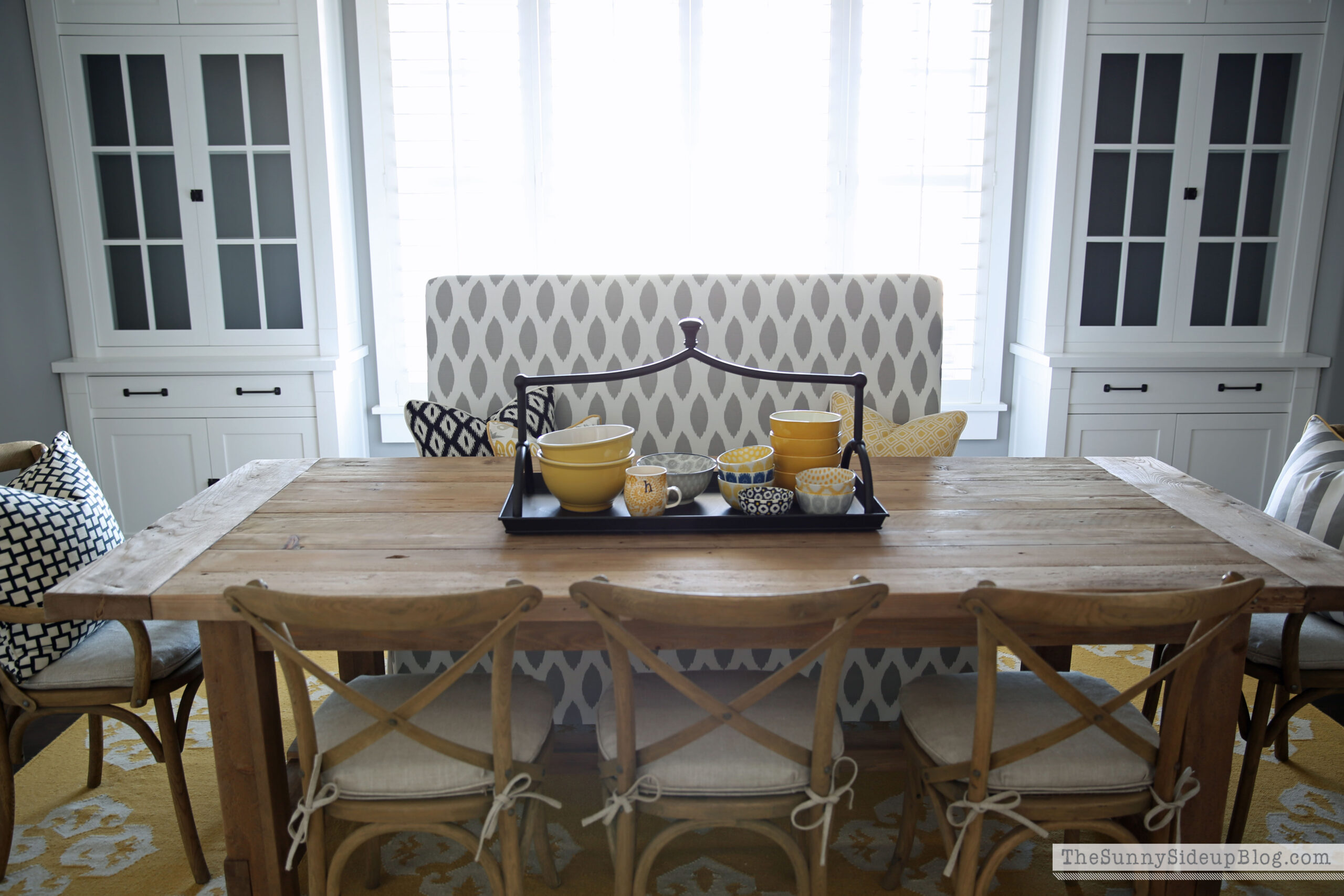 Dining room decor update (bench, chairs, pillows) - The Sunny Side Up Blog