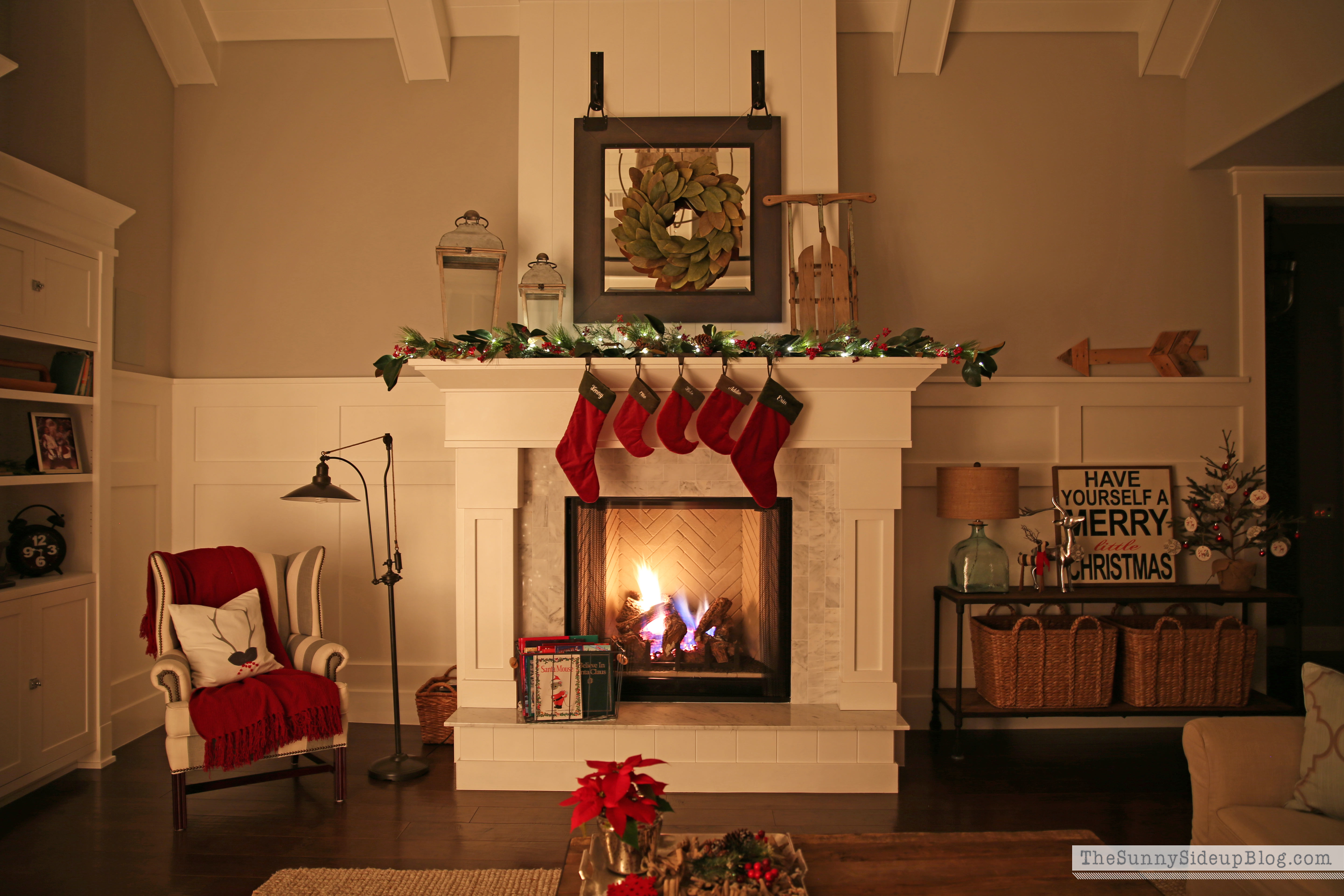 Christmas In Living Room And Fireplace
