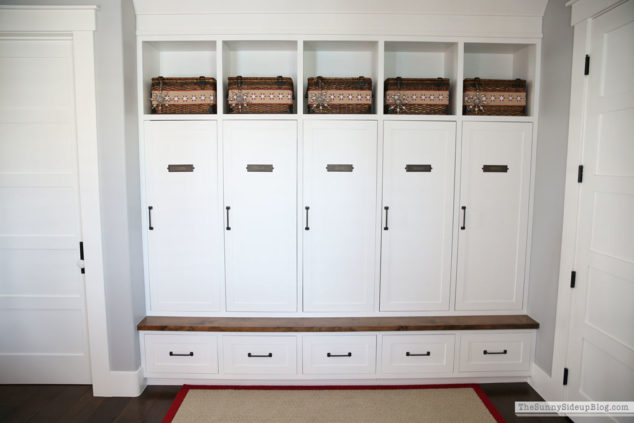 Mudroom with built-in cabinets decked for Christmas! - The Sunny Side ...